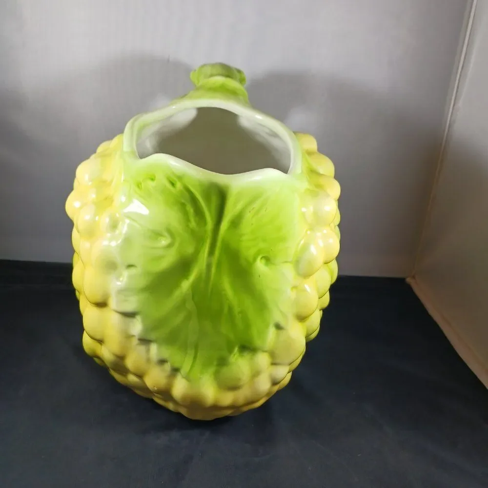 Vintage  Majolica Style Yellow and Green Ceramic Grape Pitcher